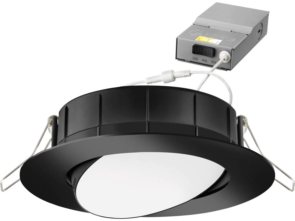 Lithonia 10 Watt, 4" Adjustable Gimbal Wafer Recessed Downlight, Color Selectable, 120V, Black