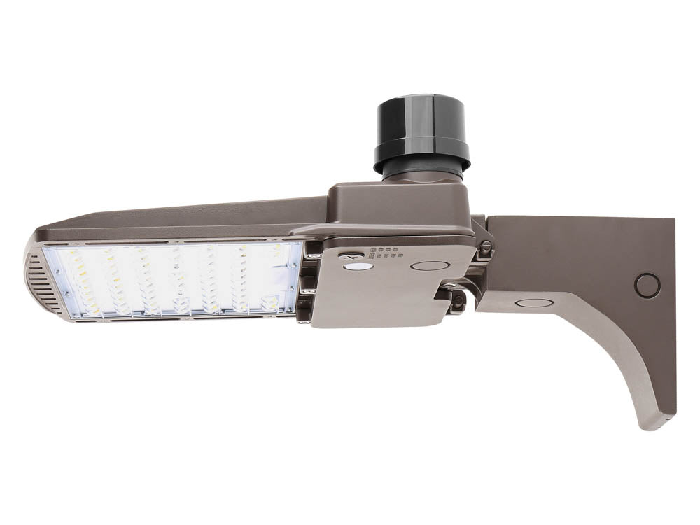 Dimmable LED Area Fixture With Arm Mount & Photocell, Type III, Wattage & Color Selectable